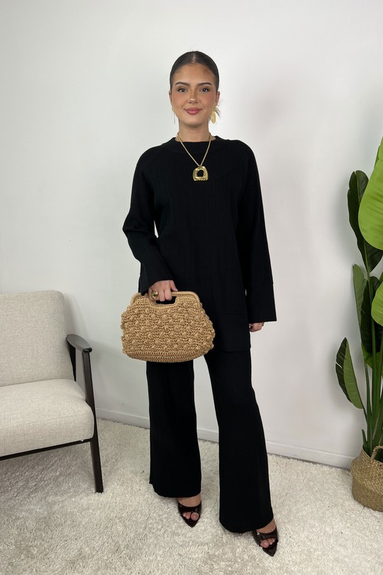AJ260 Ensemble Naïa – Maille côtelée -NOIR