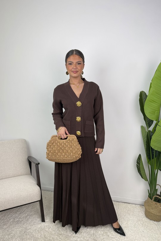 AJ239 Ensemble Samira – Maille plissée-MARRON FONCÉ