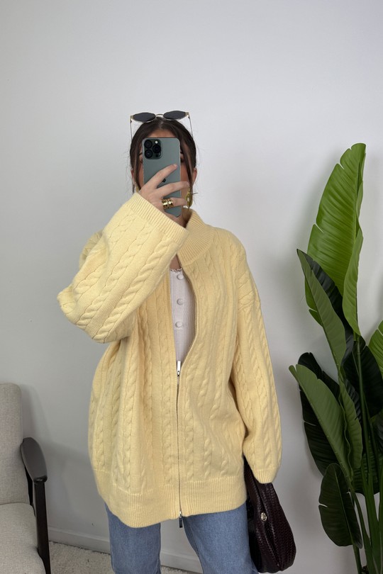 S35 Gilet Lyra – Maille torsadée zippée-JAUNE