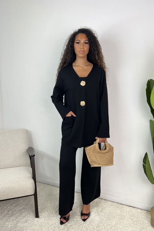 AJ288 Ensemble gilet à boutons dorés Vespera-NOIR