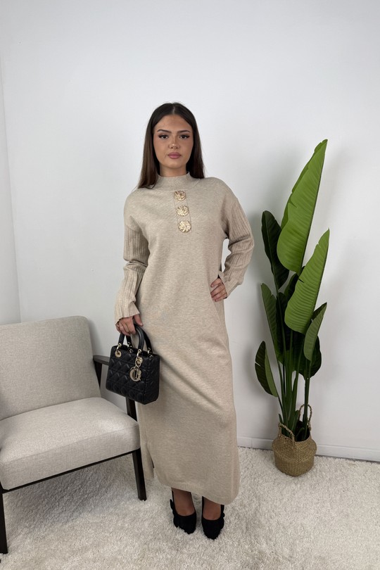 AJ298 Robe Maille Olympe-BEIGE