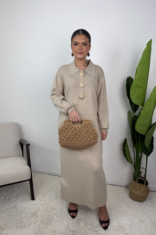 AJ302 Robe Maille Évania-BEIGE