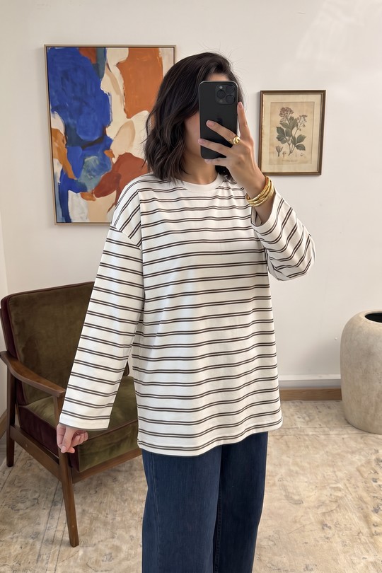 M631 T-shirt oversize à rayures – Milo-BEIGE