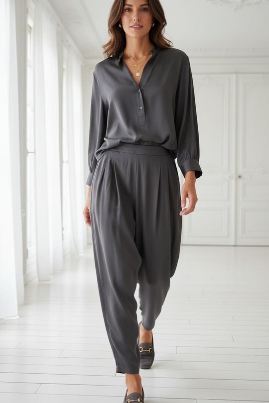x2-Pantalon barel silk soie-CARBONE