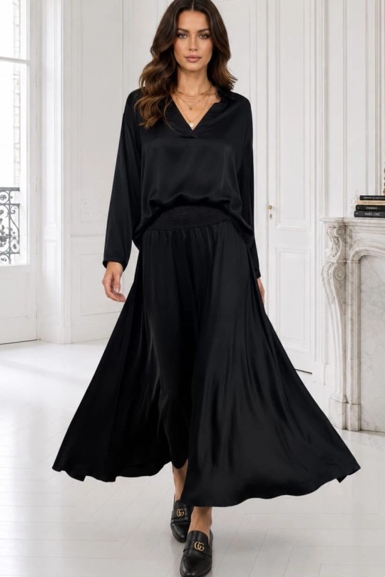 jupe satin vicose-NOIR