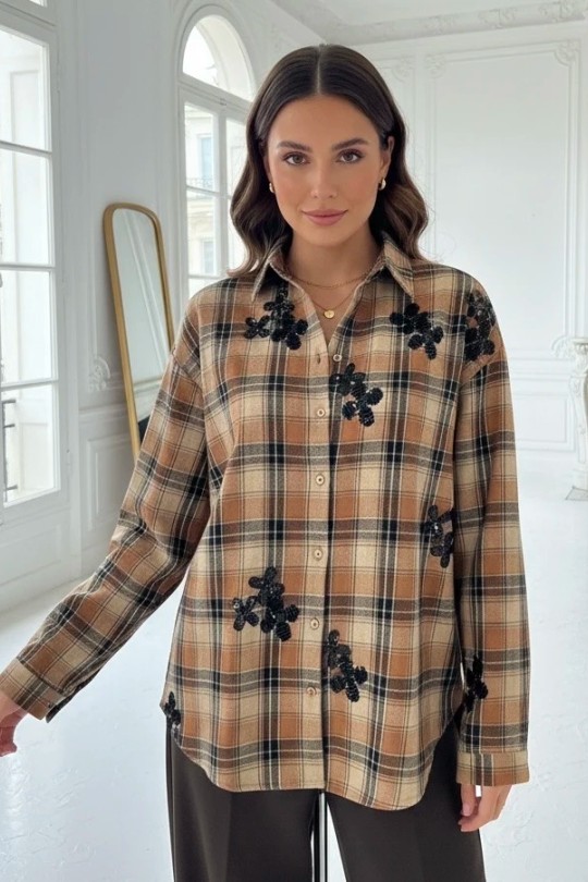 Chemise Scottish brodée-BEIGE