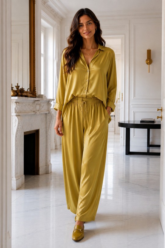 x1-Pantalon large silk. soie-DORÉ