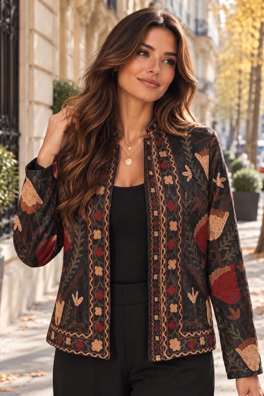 Veste kimono. imprimer-NOIR IRISÉ