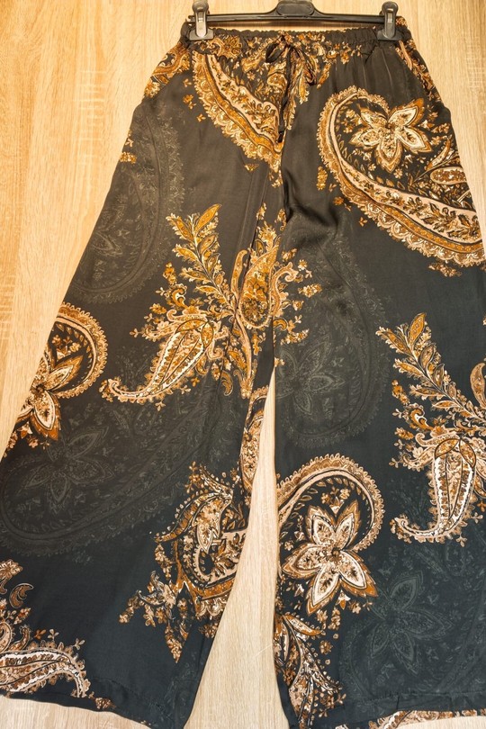 Pantalon satin viscose imprimé.-BRUN FONCÉ