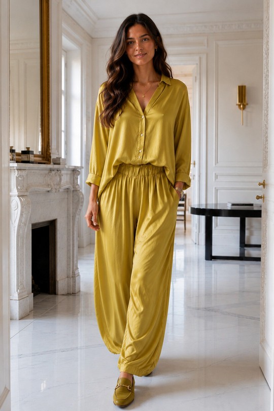 x1-Pantalon barrel: silk soie-DORÉ