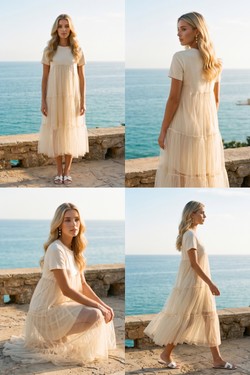 Robe T-shirt bi-matière en tulle 2612-JAUNE