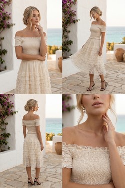 Robe Midi Évasée à Volants et Bustier Froncé 6021-CRÈME