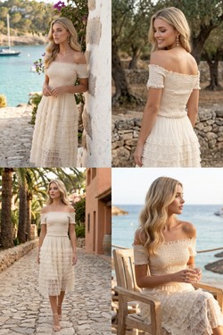 Robe Midi Évasée à Volants et Bustier Froncé 6021-CRÈME