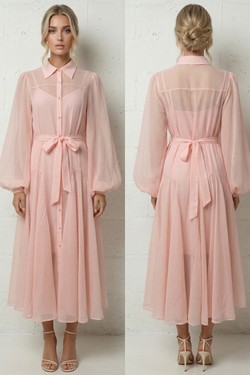 Robe Lina – Chemisier vaporeux & Transparence Subtile 5032-ROSE