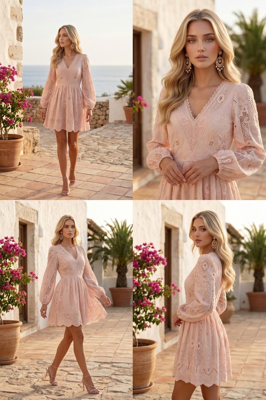Robe "Anna" – Pétale Doux & Dentelle Sculptée 6615-ROSE