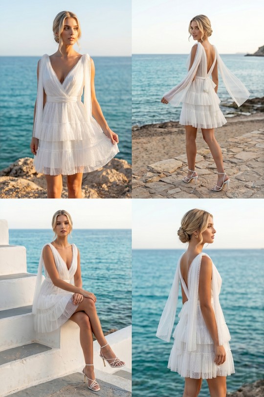 Robe Nuage Rose en Tulle 6311-BLANC