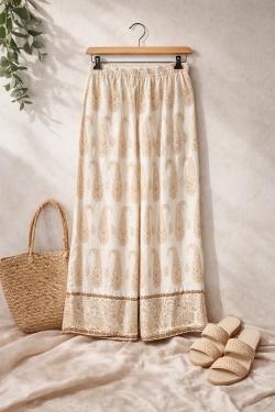 PANTALON FLUIDE IMPRIMÉ CACHEMIRE  PAB522-OLIVE