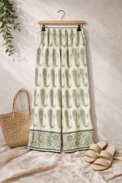 PANTALON FLUIDE IMPRIMÉ CACHEMIRE  PAB522-OLIVE