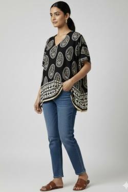 BLOUSE BOHÈME IMPRIMÉE CACHEMIRE PAB519V-OLIVE