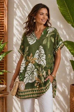 Robe fluide palmier-OLIVE