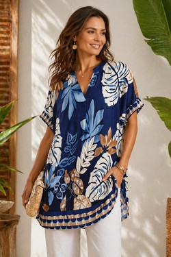 Robe fluide palmier-OLIVE