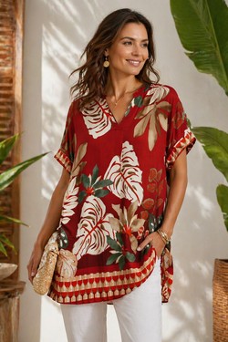 Robe fluide palmier-OLIVE