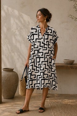 Robe Graphique Chic-VERT POMME
