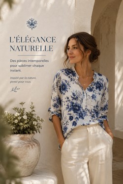 flower blouse-BLEU ROI