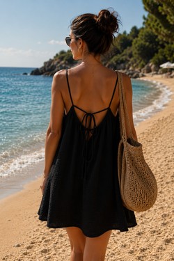 robe gas de coton-NOIR