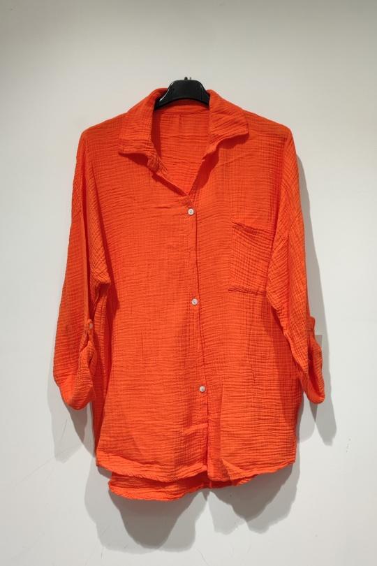 GAS DE COTON CHEMISE MANCHES 3/4 - PE25-ORANGE