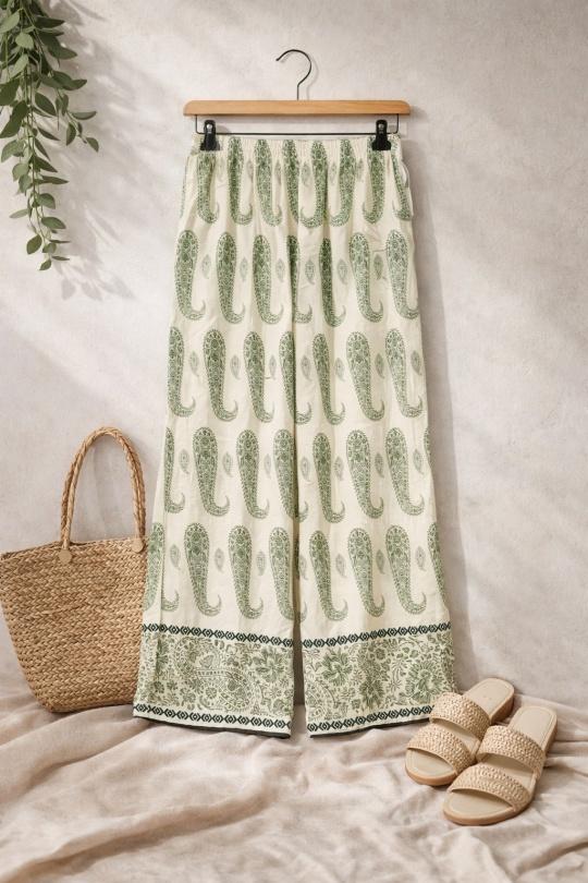 PANTALON FLUIDE IMPRIMÉ CACHEMIRE  PAB522-OLIVE