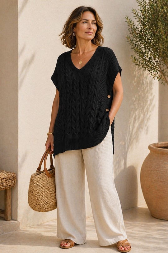 Pull débardeur en maille torsadée-NOIR
