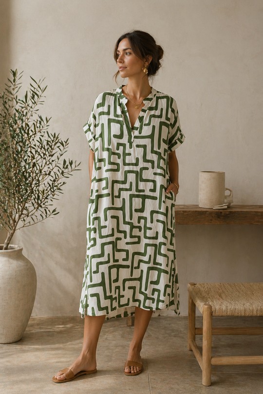 Robe Graphique Chic-VERT POMME