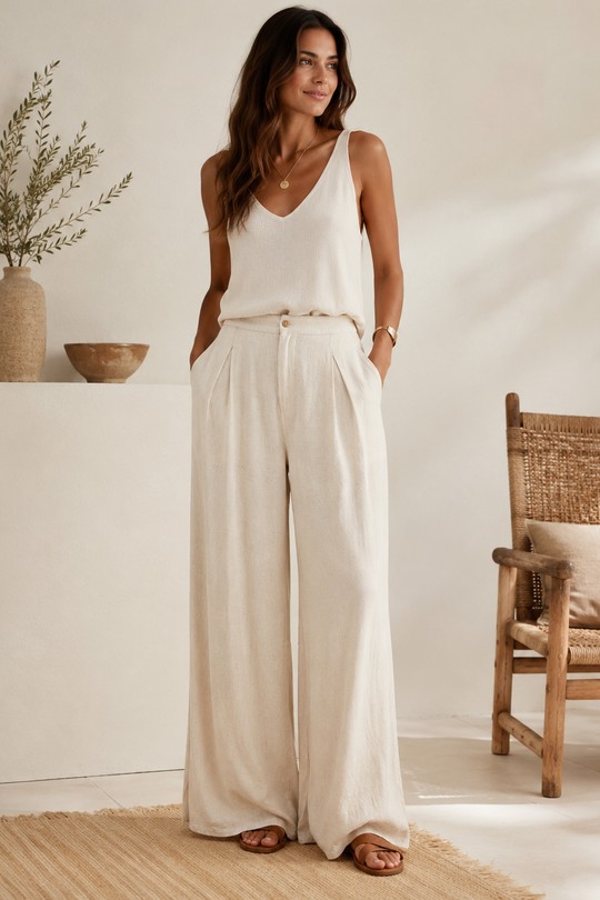 pantalon coton PL033-BEIGE