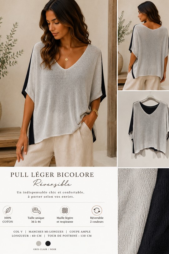 Sya Pull Léger Bicolore-BLANC
