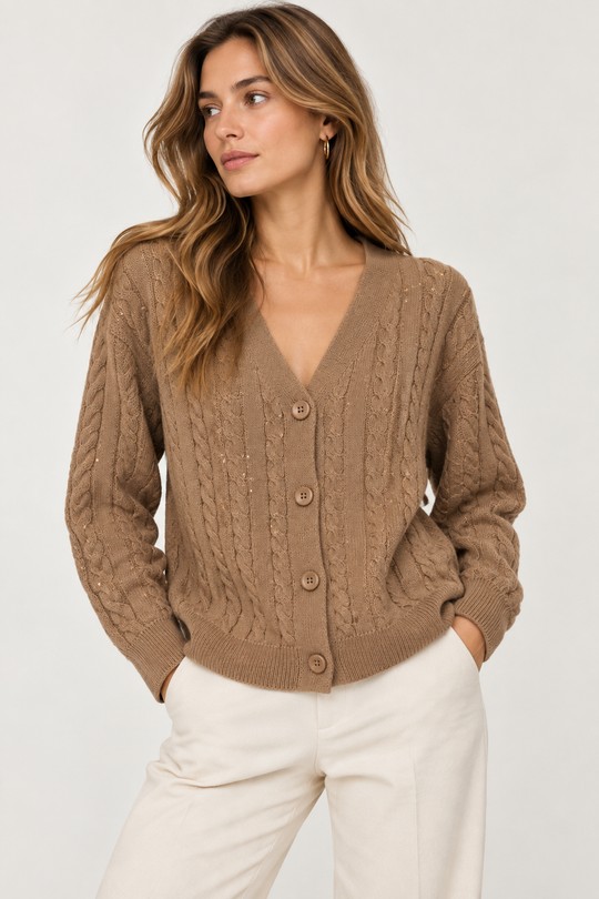 Cardigan en maille tressée Élisa-BEIGE