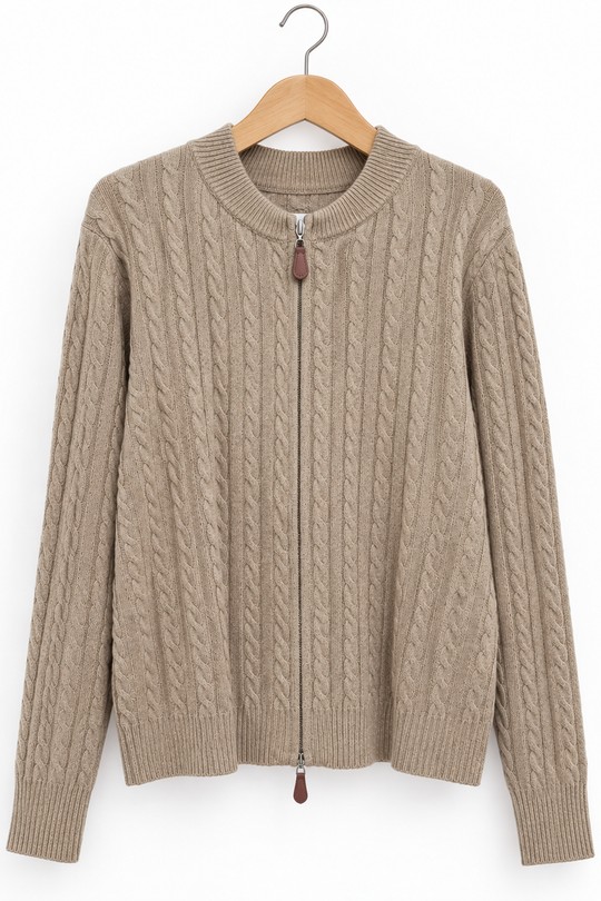 Gilet en maille torsadée zippé - GO2668813-BEIGE