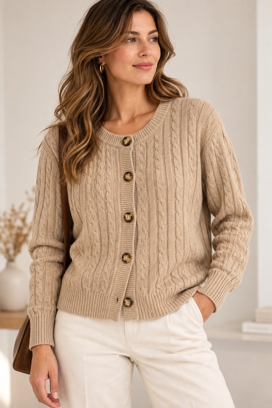 Gilet en maille torsadée 68809-BEIGE