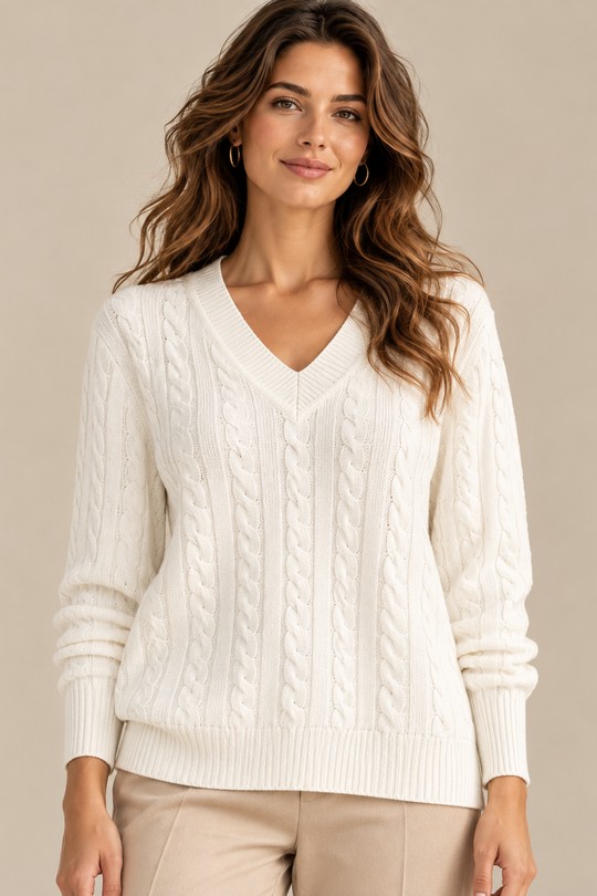 Pull col V torsadé – 68810-BLANC