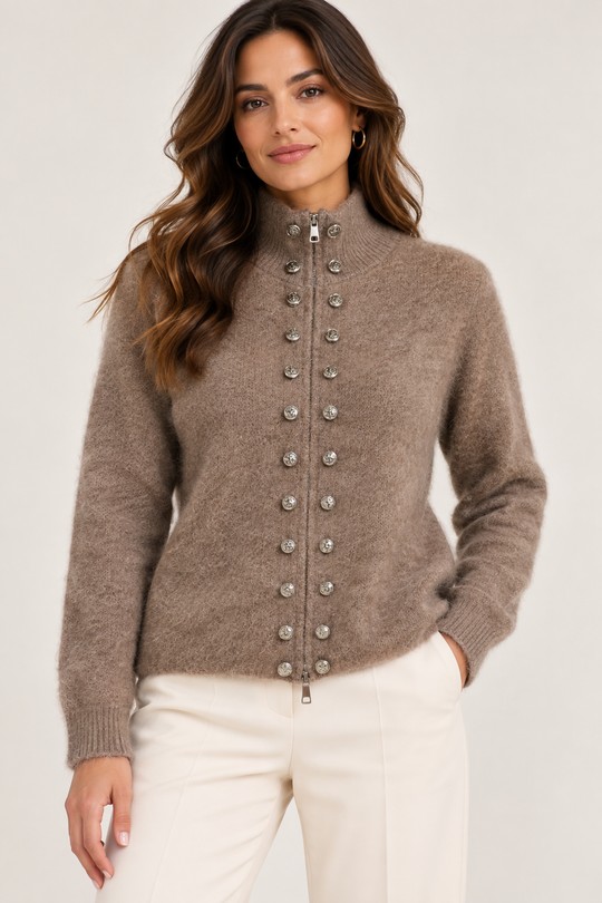 Gilet en maille duveteuse-BEIGE