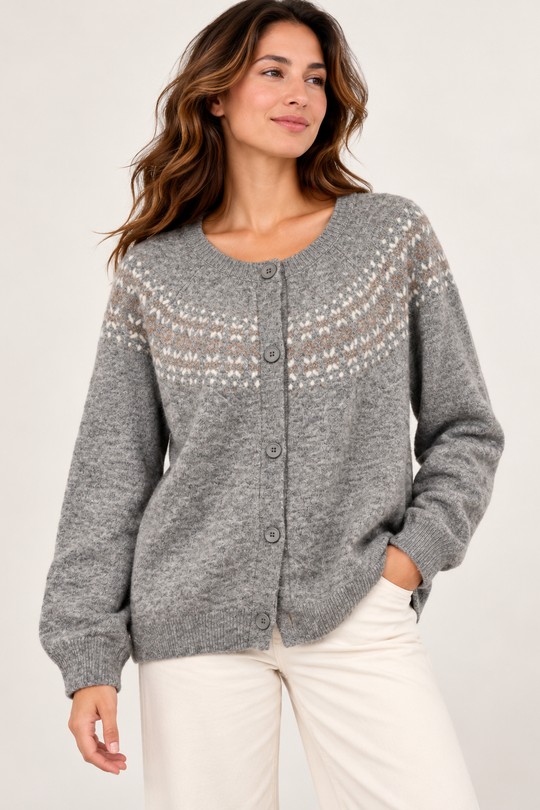 Gilet en maille jacquard VB8008– Taille unique-GRIS CLAIR
