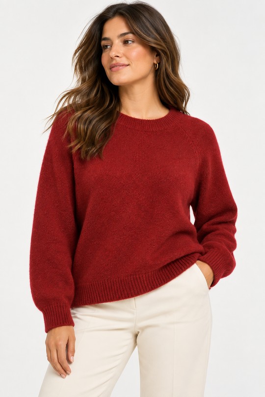 Pull col rond en maille douce Vb8008-BORDEAUX