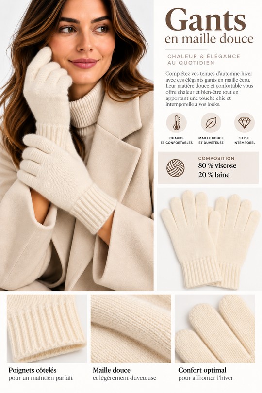 Gants en maille doux et élégants-BEIGE