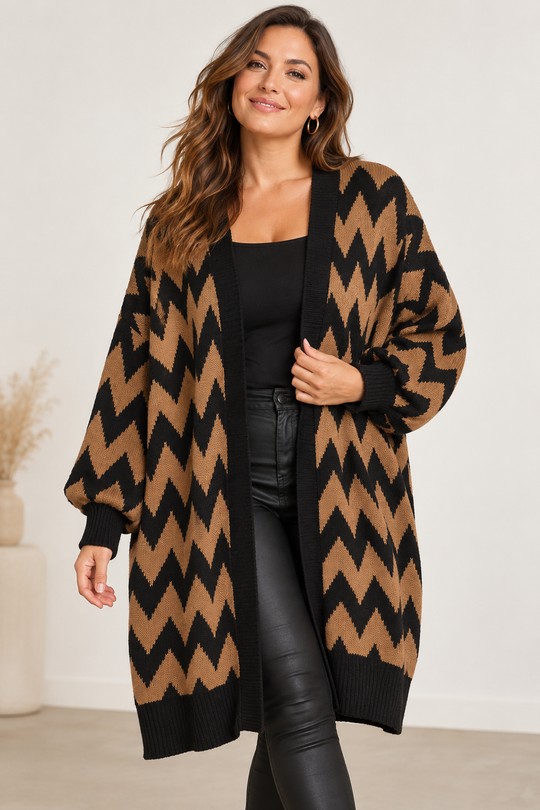 Gilet long femme à motifs-CAMEL