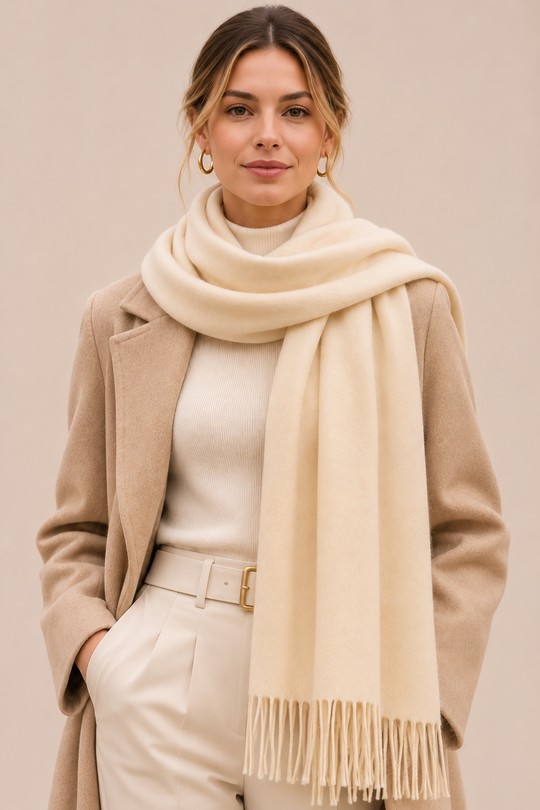Étole en cachemire et laine – Collection Automne/Hiver-BEIGE