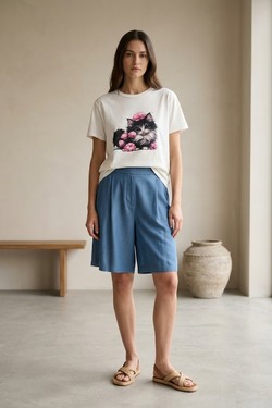 T-Shirt chat rose-BLANC