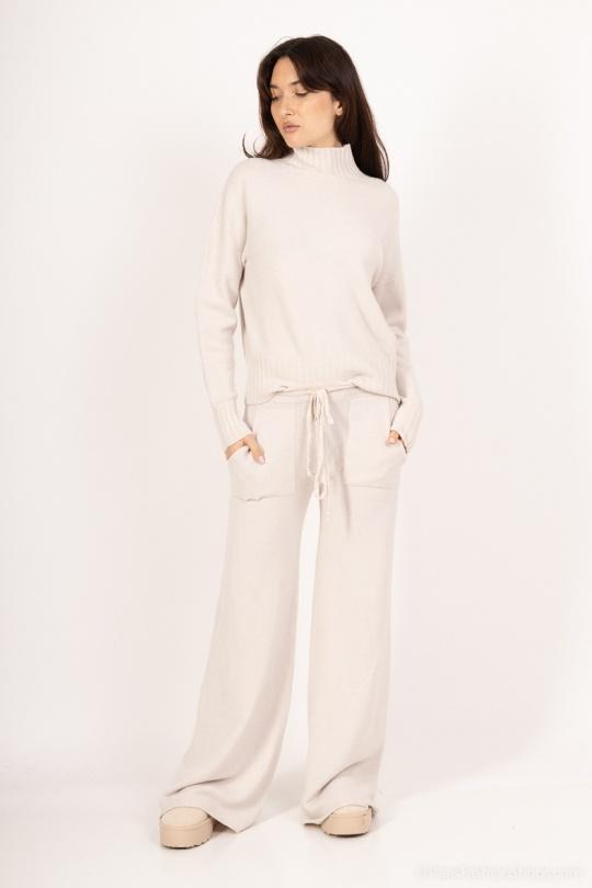 PANTALON LARGE EN MAILLE SANS COUTURE - 570145-BLANC