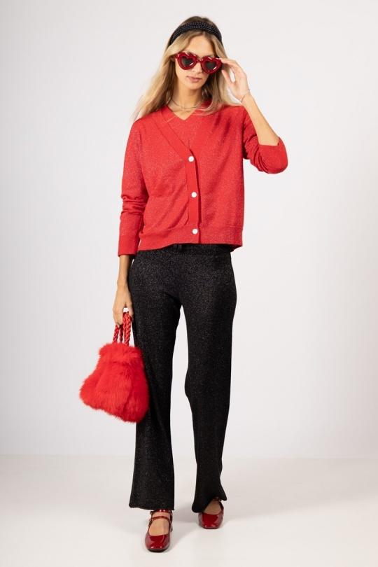 GILET LUREX EN MAILLE SANS COUTURE - 520114-ROUGE
