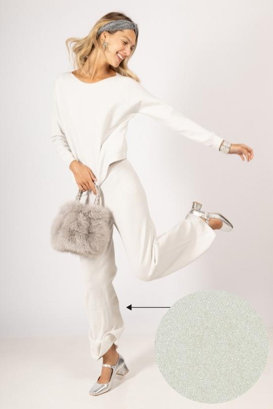 PANTALON LUREX EN MAILLE SANS COUTURE - 520118-BLANC