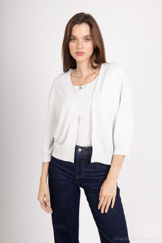 GILET LUREX EN MAILLE SANS COUTURE - 520127-BLANC